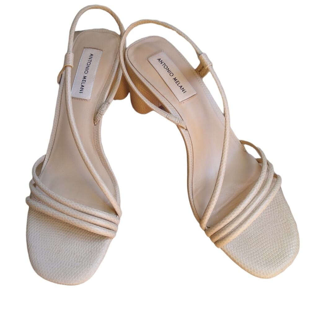 Antonio Melani Beige Stacked Open Toe Sling Back Sandals Size 8.5.